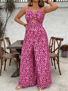 SHEIN VCAY Combinaison avec jambe large et imprimé géométrique dos nu pour femmes grande taille - Multicolore - Voir 4