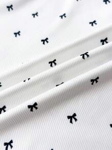 Camiseta de manga corta con cuello redondo y estampado de mariposas con acanalado blanco, estilo teen girls para primavera y verano, día de San Valentín, en casa, estilo "clean girl/preppy", y estilo Y2K