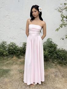 SHEIN 少女休闲简约舒适露背连衣裙 - 粉色 - 查看 4