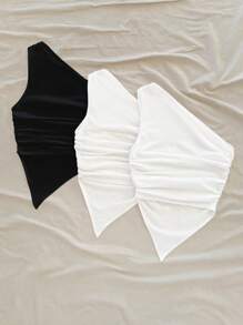 Soleia 3pcs/Set Women Casual Ruched Asymmetric Hemline Tight Camisole Tank Top Set, Suitable For Summer Holiday, Floral Print Suitable For Going Out