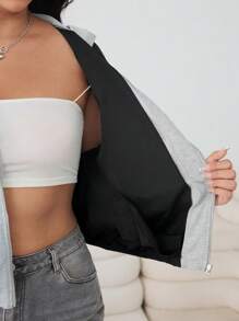 SHEIN EZwear 秋冬季办公、返校季、休闲、外出、约会、日常穿着、连帽外套、拼接连帽外套、二合一、黑灰撞色、百搭、大码女式秋季外套 - 黑色 - 查看 5