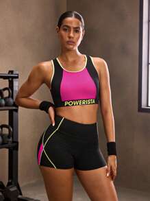 POWERISTA Powerista Women's Contrast Color High Waist Casual Fitness Sports Shorts