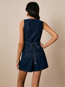 Poéselle Women's Denim Set Shorts Set Denim Vests And Denim Shorts Women's Set Women's Casual Washed Denim Vest And Shorts Set Summer Outfits For Women Country Outfits Women Streetwear Y2k Clothes, Old Money, Business Casual Woman