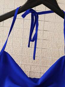 Franclia 2 Stücke/Set Damen einfarbiger Halter Top mit Schleife und Hose - Königsblau - Übersicht 3