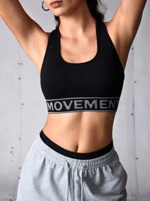 Streetz SHEIN Sport 女士字母针织肩带运动文胸，适合日常锻炼 - 黑色 - 查看 4