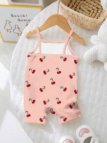 SHEIN Leap Crew 女婴休闲吊带连体衣，适合春夏季