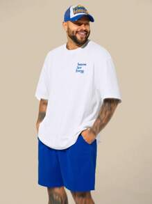 EASEVO Conjunto de camiseta de manga corta de cuello redondo holgada de punto y pantalones cortos talla grande para hombre