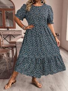 SHEIN VCAY Plus Size Casual Ditsy Floral Printed Sundress - Multicolor - View 6