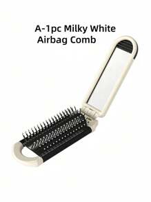 SHEIN 1Pc Milky White Foldable Air Cushion Comb Mirror, Portable Foldable Mini Air Bag Comb, Women's Mirror Integrated Comb, Integrated Hair Massage Comb, Hairpin, Hair Accessories, Mirror Detachable/Mirror Non-Detachable Two Styles Are Available - White - View 2