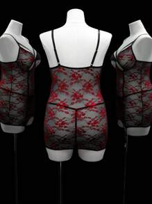 SHEIN 4Pcs/Set Plus Size Lace Patchwork Wireless Sexy Lingerie Set - Multicolor - View 4