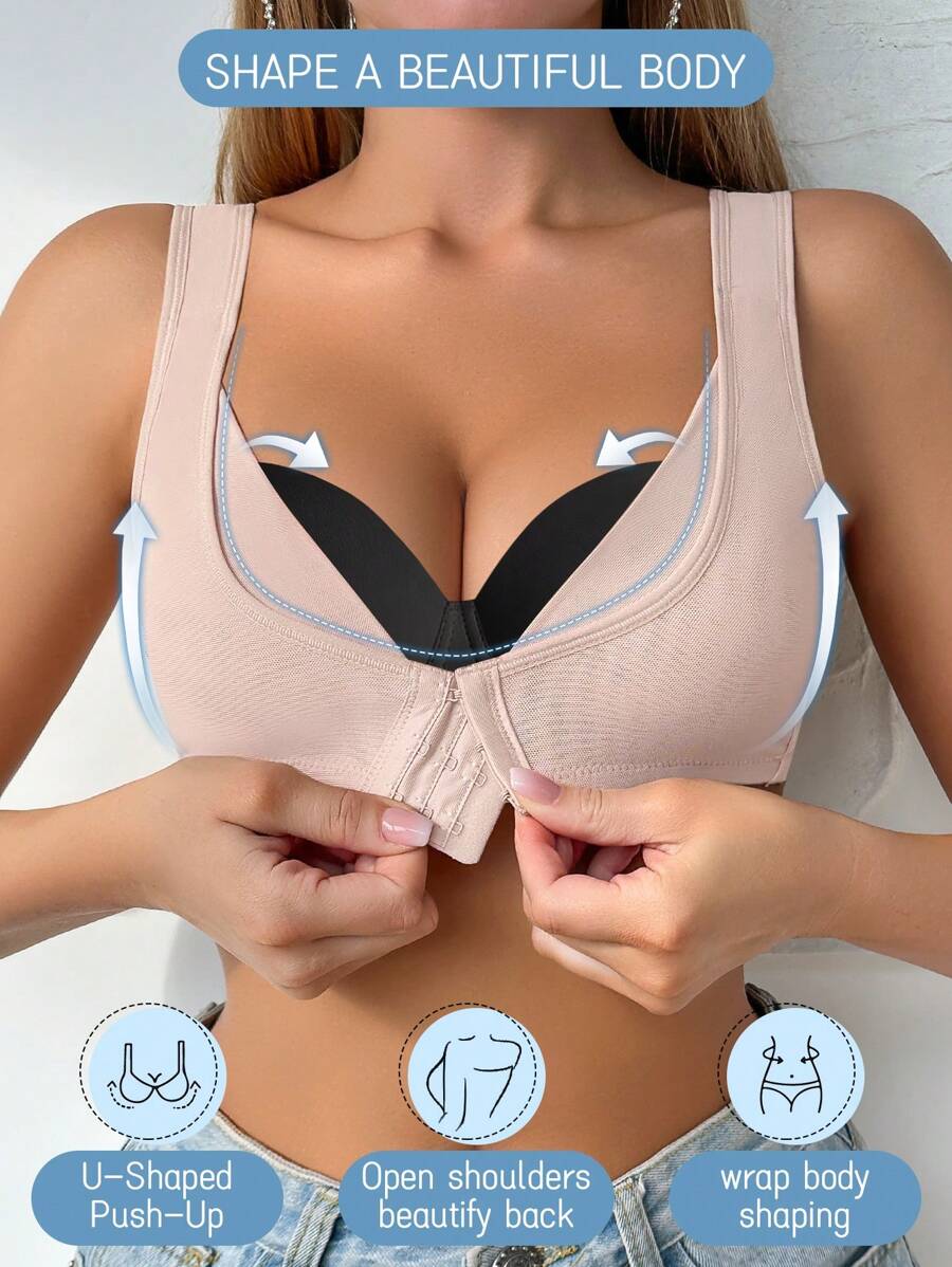 SHEIN 1pc Front Opening Underwire High Impact Sports Bra Lift & Enhance