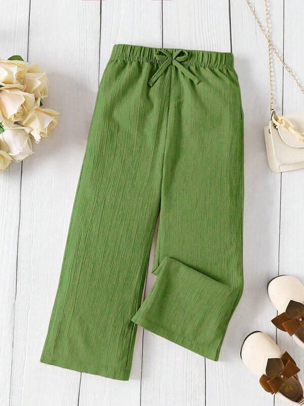 Girls' Vacation Casual All-Match Versatile Loose Comfortable Apricot Textured Solid Fabric Wide-Leg Pants, New Spring/Summer Version, Matching Sister And Mom,Holiday,Summer,Travel