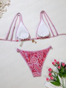 Swim Vcay Women's Paisley Print Pink Bikini Swimsuit For Vacation & Beach For Summer - Multicolor - View 2