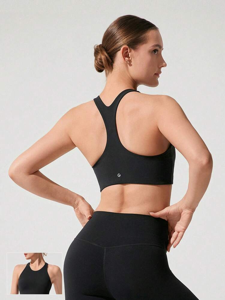 FeatherFit™ Fly High Neck Removable Cups Racerback Sports Bra Low Impact Yoga Pilates Barre Studio Daily Casual Wear