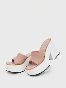 Sugerpunk Women Wide-Strap Platform Slide Slippers, Punk Style Open Toe Thick High Heel Slip-On Sandals, Comfortable Casual For Party And Gathering
