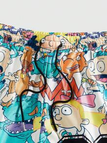 ROMWE MEN Nick 90's X ROMWE Summer Casual Graphic Street Life Men'S Fashion Summer Sports Casual Cartoon Figure And Number Print Basketball Shorts - Multicolor - View 3