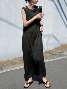 FRIFUL Women's Solid Textured Hollow Out 2 Pieces Long Dress, Ladies Summer Graduation Dress - Black - View 5