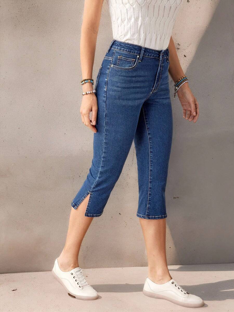 EMERY ROSE 女士休闲开衩七分牛仔裤