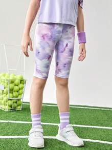 JNSQ 2 pièces/Set Short de sport serré professionnel pour préadolescentes, leggings de sport ajustés avec taille haute élastique imprimée et de couleur unie, combinaison, vêtements de rentrée scolaire
