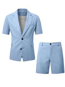 Manfinity Bizformal Conjuntos y shorts de traje de verano para hombres, adecuados para fiestas empresariales diarias