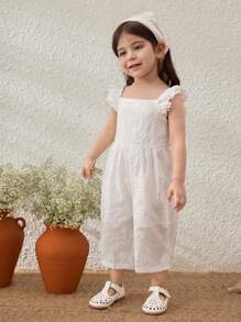 Blossori Mono de niña bebé con estilo campestre, de color blanco lechoso con bordados y mangas con volantes - Blanco - Ver 4