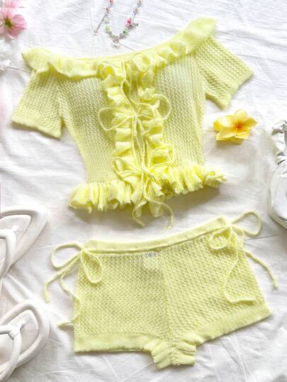 Soleia Bộ 2 món: Áo len buộc nơ phía trước + Quần short, Thích hợp cho tiệc tùng, hẹn hò, ngày lễ tình nhân, lễ Phục sinh, lễ hội hóa trang, trà chiều, bãi biển, du ngoạn, kỳ nghỉ thành phố, mùa thu/đông Áo trễ vai tùy chọn cho lễ Giáng sinh khi đi học Trang phục trở lại trường Trang phục nữ trở lại trường Quần áo mùa thu cho nữ Trang phục Goth cho nữ Trang phục câu lạc bộ Trang phục Halloween gợi cảm cho nữ Váy câu lạc bộ Trang phục đi chơi Trang phục hòa nhạc Trang phục hòa nhạc đồng quê