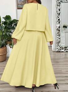 Elenzga Set da 2 pezzi da donna taglie forti, elegante gonna lunga a-line con collo plissettato e maniche a palloncino. Versatile per l'uso quotidiano, confortevole e adatta per occasioni diverse come Capodanno, festival musicali, San Valentino, Ringraziamento, Natale, Ognissanti, Pasqua, carnevale, raduni casual, vacanze al mare, picnic al parco, pendolarismo, shopping, ecc. Tessuto di qualità, design distintivo, molto attraente.