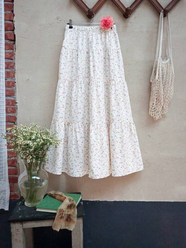 SHEIN Teen Girls' Casual Comfortable Ditsy Floral High Waist A-Line Skirt