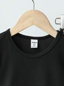 2pcs/Set Young Girls Cap Sleeve Top & Printed Straight Leg Pants Set, Suitable For Holiday, Outing And Casual Wear - Black - View 3