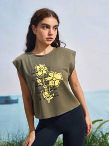 In My Nature Women's Slogan & Floral Print Loose Round Neck Pullover Sweatshirt
