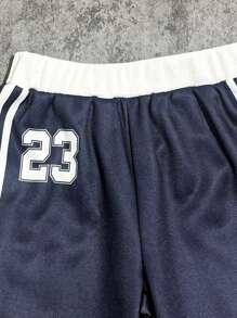 Young Girl Number Print Elastic Waist Loose Wide Leg Sweatpants Fall Winter - Blue - View 5