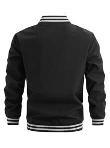 Manfinity Homme Jaqueta Casual de Beisebol com Zíper e Manga Longa Listrada, Plus Size, Outono - Preto - Visão 2