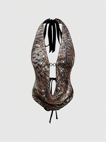 Fairycore Chaleco de mujer con estampado de leopardo y lentejuelas, estilo sexy Y2K para festival de música