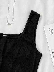 SHEIN Conjunto de chaleco negro + shorts sueltos con diseño asimétrico, estilo de resort de verano para adolescentes chicas