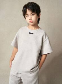 SHEIN 2pcs Tween Boys Versatile Casual Crew Neck Short Sleeve T-Shirt And Shorts Set, Suitable For Commuting, School, Everyday Leisure, Sports, Spring/Summer