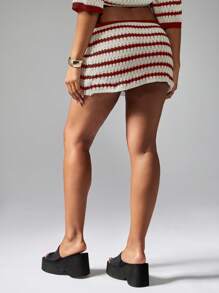 MISSGUIDED Luxury Crochet Mini Skirt With Boho Knitted Drawstring A Line Style Fashion Y2K Streetwear Casual Beach Spring Summer Christmas - Red - View 2