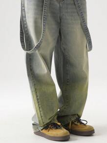 Chillumni Men's Casual Washed Ombre Denim Bib Overalls Men S Wide Leg Jeans - Light Wash - View 7