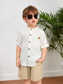 Loomiva 男童休閒和校園風格舒適透氣襯衫捲袖和短褲套裝