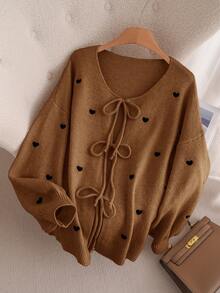 CosyJoli Große Größen Damen Herz Patch Strickjacke, eleganter französischer Modestyle Pullover für Herbst/Winter