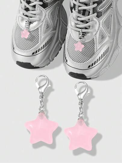 Kawaii 2pcs Cute And Stylish Pink Resin Star/Purple Cartoon Bear Pendant Charm Combination Set, Suitable For Daily Wear, Gifts For Women/Girls, Versatile And Aesthetically