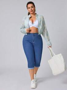Flexra Plus Size Women Stretchable Blue Denim 7/8 Length Casual Pants  Summer Outfits For Women Festival Outfits  Women Clothing Casual Capri Jeans