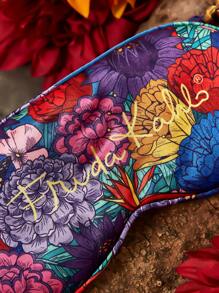Frida Kahlo X SHEIN 1 pieza Antifaz para los ojos con estampado floral, hecho de tela de satén suave con alta opacidad, diseño lujoso y de moda