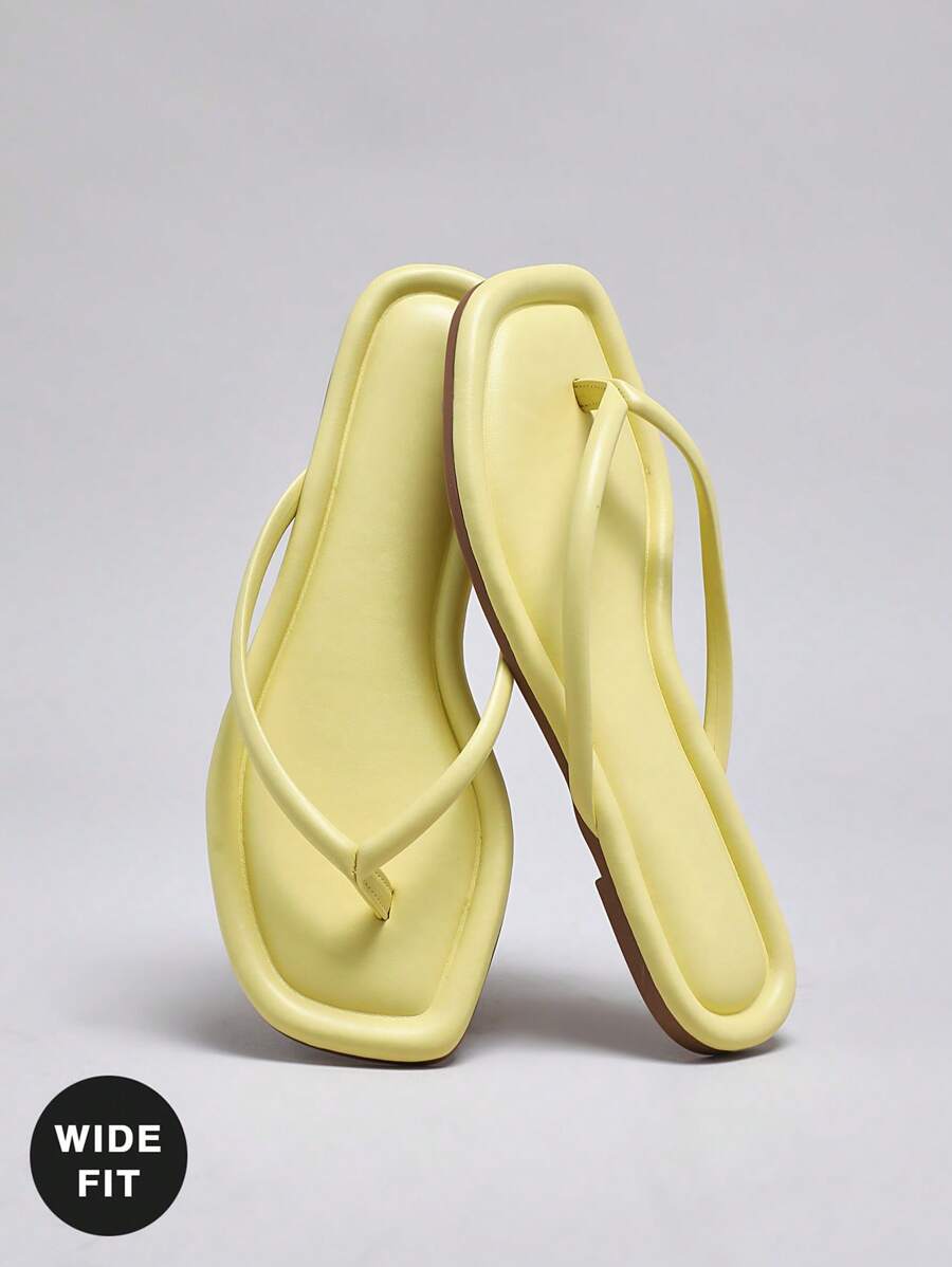 SHUZIA 宽版女士舒适经典人字平底凉鞋 - 黃色 - 查看 1