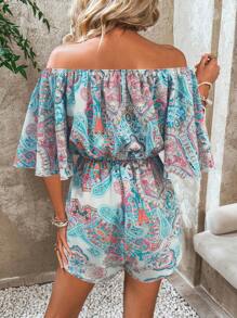 Breezaya Women's Floral Print Off Shoulder Flared Sleeve Jumpsuit, Vacation Style - Multicolor - View 2