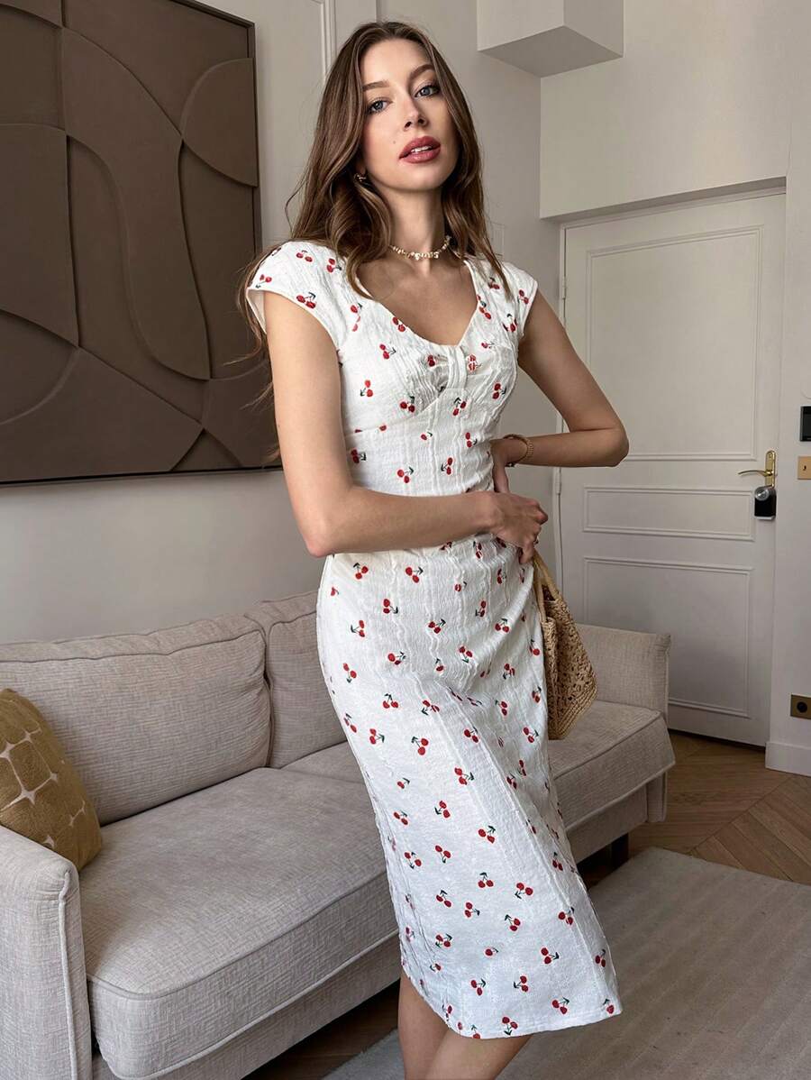 Pariaura Ditsy Floral 休闲紧身连衣裙，适合海滩、工作和日常穿着 - 白色 - 查看 1