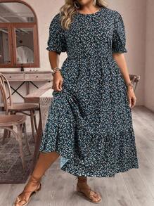 SHEIN VCAY Plus Size Casual Ditsy Floral Printed Sundress - Multicolor - View 1