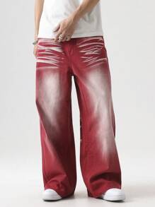 Manfinity EMRG Quần Jeans Nam Túi Baggy Rộng Thường Ngày - Đỏ - Xem 5