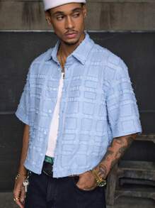 AXEPEAK Men's Casual Solid Color Fringe Single-Breasted Shirt, Summer - Beige - View 4