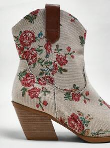 Solezae Women's Rose Floral Embroidered Stacked Heel Snip Toe Western Boots-Sweet-Edge Style For Music Fest To Urban Rodeo Mother's Day Present - Multicolor - View 4