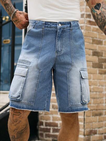 Manfinity LEGND Herr Casual Tvättade Arbetsjeans Cargo Shorts Herrjeans